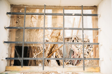 Debris and houses destroyed by a natural disaster.
