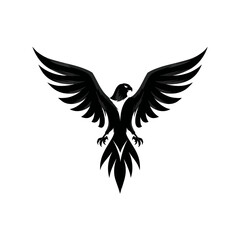 Obraz premium Black eagle silhouette with outstretched wings on white background