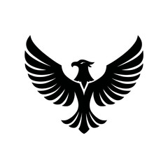 Obraz premium Black eagle silhouette with outstretched wings on white background