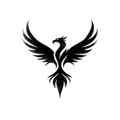 Fototapeta premium Black phoenix soaring artistic illustration of a mythical bird on white background