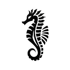 Black seahorse graphic on white background marine animal design