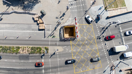 Aerial view of construction site at city intersection