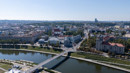 Aerial View of Vilnius Cityscape with River and Bridge
