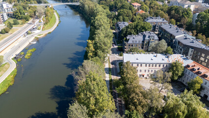 Aerial View of River and Urban Landscape