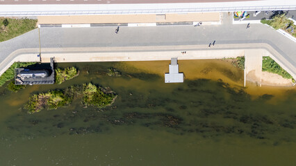 Aerial View of Riverbank and Walkway