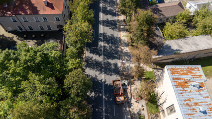Aerial View of Road Construction in Urban Area