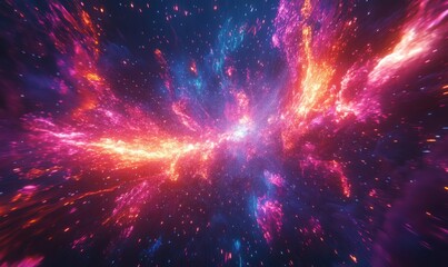 Vibrant fireworks exploding in the night sky with bright colorful trails, illuminated by intense glowing light, festive celebration atmosphere,
