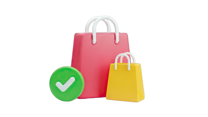 Shopping Bags with Checkmark Symbol: Approved Purchase Concept