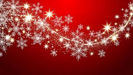 Snowflakes and stars sparkling on red background for Christmas  