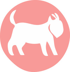 A minimalist flat icon depicts a white bull silhouette standing in profile inside a soft pink circular background.