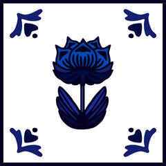 Vector symmetrical floral square decor in ceramic tile style