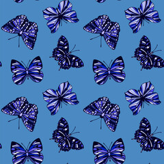 Vector seamless pattern with butterflies on a blue background Основные RGB