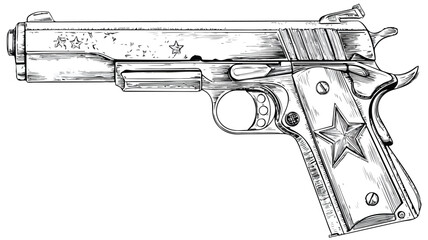 Unique Gun Drawing with Star Vector Illustration for Creative Designs