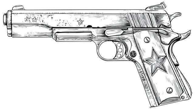 Unique Gun Drawing with Star Vector Illustration for Creative Designs