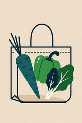 co friendly tote bag with groceries on clean background