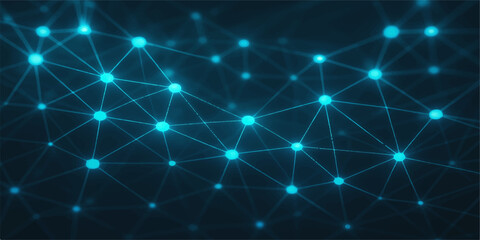 Abstract blue background with stars, light, space, and glowing fractal lines for a futuristic technology design