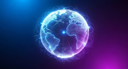 Obraz premium Digital earth globe with network connection lines. Global communication and data exchange. Concept of internet, big data, business, and technology.