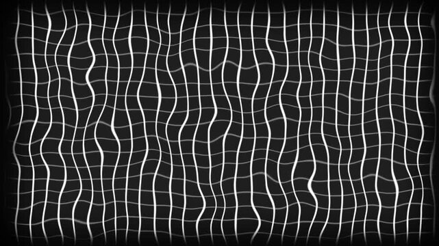 A animated white color wiggling parallel lines grid mesh pattern modern design loopable animation dark geometric background 4k video motion graphic video 