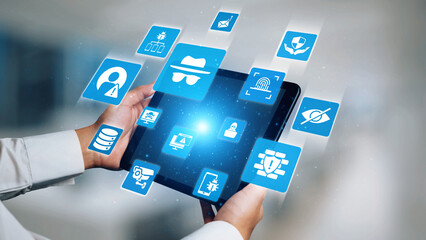 Cyber security icons show cyber attack defense, malware protection, and data security. Cybersecurity prevents hacking, ensures safety, and strengthens cyber attack resilience. Gist