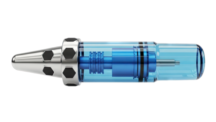 Transparent Mechanical Device with Blue Interior on White