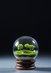 A vibrant miniature world contained within a clear glass sphere, symbolizing sustainability, closed loop ecosystems, and thriving compact environments ,sustainability ,earth ,nature