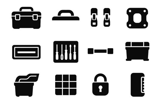 Pads stabilizer icon line dual lid tray vector tile plates set toolbox