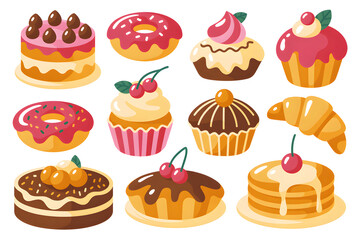 Sweet bakery pastry dessert collection vector art