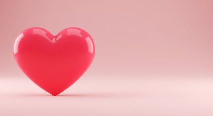 A bright pink dimensional heart resting on a soft, smooth, blush-colored pastel background, ideal for romantic holiday greetings and celebrations ,render ,icon ,copy space