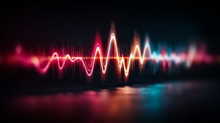Colorful wave of sound is displayed on a dark background. The colors are bright and vibrant