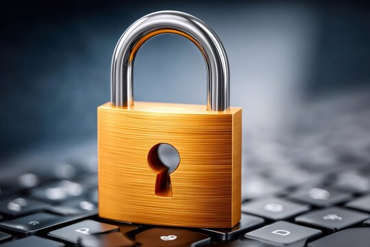 Padlock locking laptop keyboard for data security and privacy