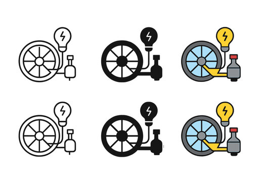 Bicycle Dynamo Illustration. Bicycle dynamo converting pedaling into electricity, simple minimalist vector illustration, first in