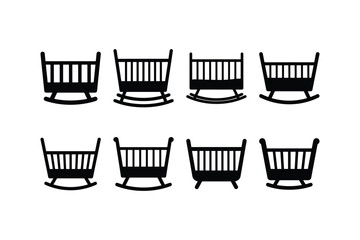 baby cradle cot silhouette vector set