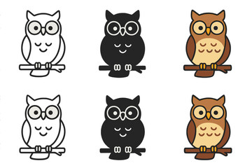 Wise Owl Spectacles. Owl Branch Spectacles, wise nocturnal icon showing an owl perched on a branch wearing round spectacles, first