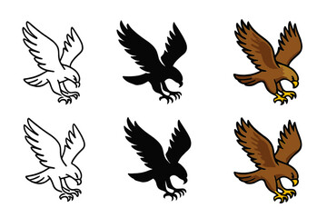Fototapeta premium Diving Hawk Art Styles. Hawk Prey Talon, powerful sky icon showing a hawk diving with outstretched talons toward its target, first