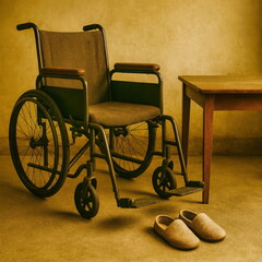 Wheelchair and Slippers in Quiet Interior Setting