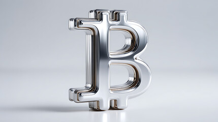 Shiny silver Bitcoin isolated on a transparent background cryptocurrency metallic