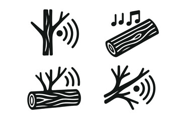 Fototapeta premium Echoing Forest Rhythms. Icons for: a repeated knock echoing through branches, soft beats traveling along timber veins, rhythmic