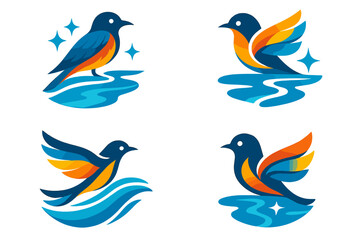 Fototapeta premium Reflections of Vibrant Plumage. Icons for: a river’s shimmer echoing feather hues, bright reflections mirroring vivid plumage,