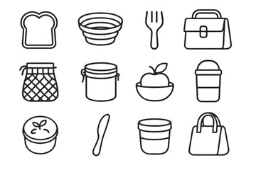 Sustainable bamboo snack collapsible tote reusable portable compact lunchbox icon eco vector