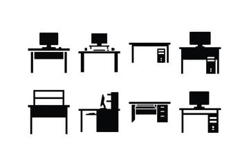 computer desk silhouette vector set
