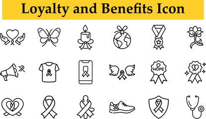 Set of 18 Loyalty and benefits icon representing customer rewards programs and exclusive membership advantages