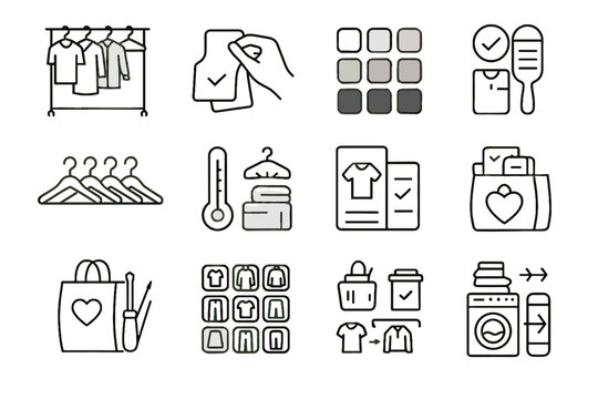Vector icon minimalist wardrobe icons sustainable seasonal checklist sort donation grid mindful