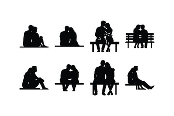 couple silhouette sitting silhouette vector set