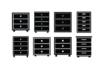 drawer cabinet silhouette vector set