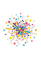 Vibrant Abstract Burst with Colorful Rays and Confetti in Radial Design.