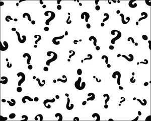 Black question mark on a white background, seamless pattern