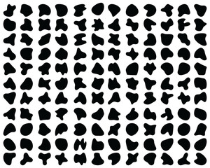 Random irregular shapes of organic black blobs on a white background