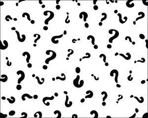 Black question mark on a white background, seamless pattern