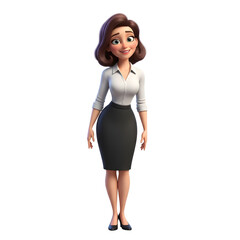 3D animated woman wearing business attire posing with a friendly smile