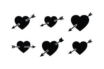 heart arrow silhouette vector set